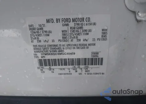 2021 Ford Explorer St из США, поврежденный, VIN 1FM5K8GC5MGC48459